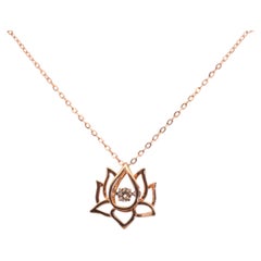 Sparkling 14k Yellow Gold Lotus Flower Necklace with 0.05ct Natural Diamond