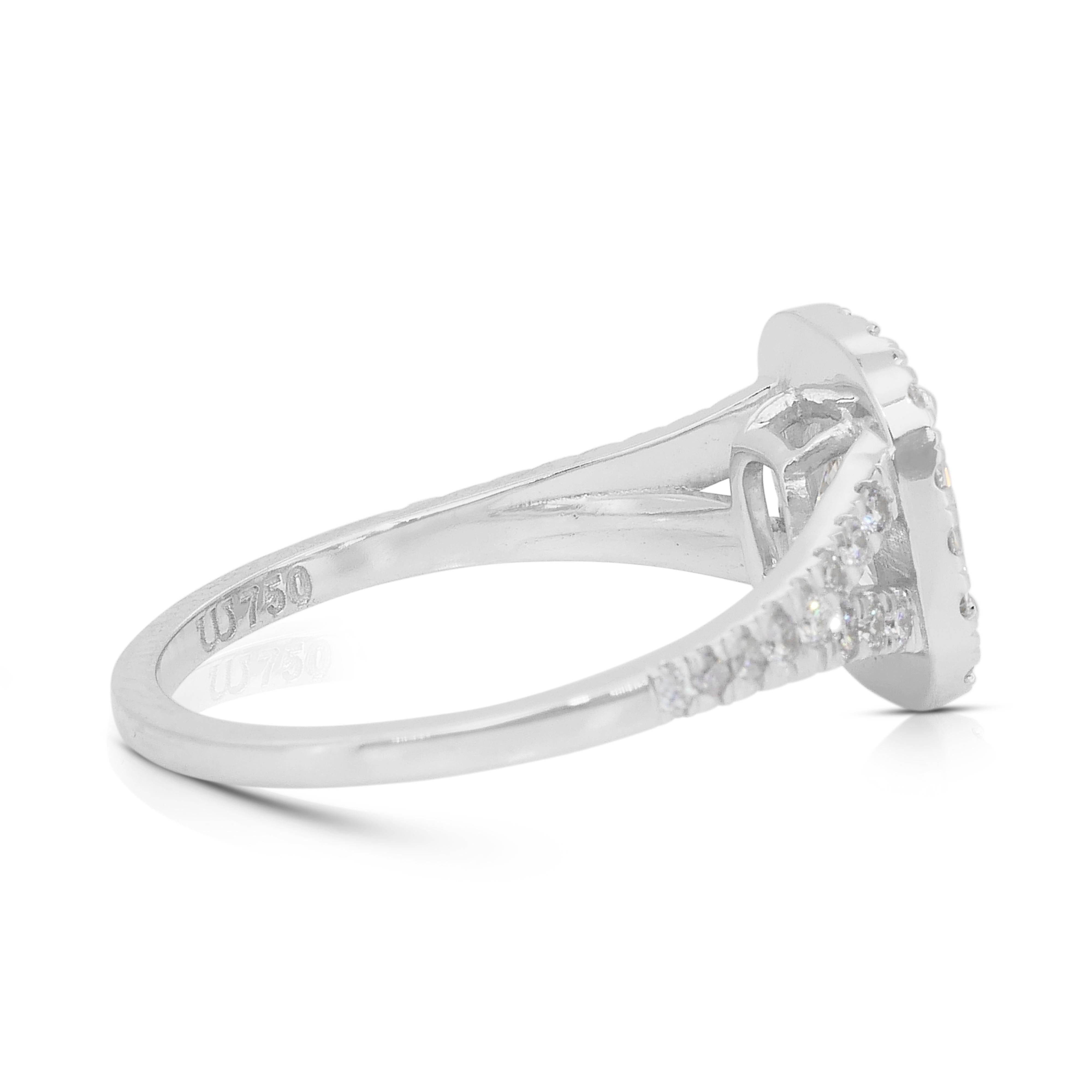 Funkelnder 1,52ct Diamanten Halo Ring in 18k Weißgold - IGI zertifiziert im Zustand „Neu“ im Angebot in רמת גן, IL