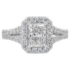 Sparkling 1.57ct Diamonds Halo Ring in 18k White Gold - IGI Certified