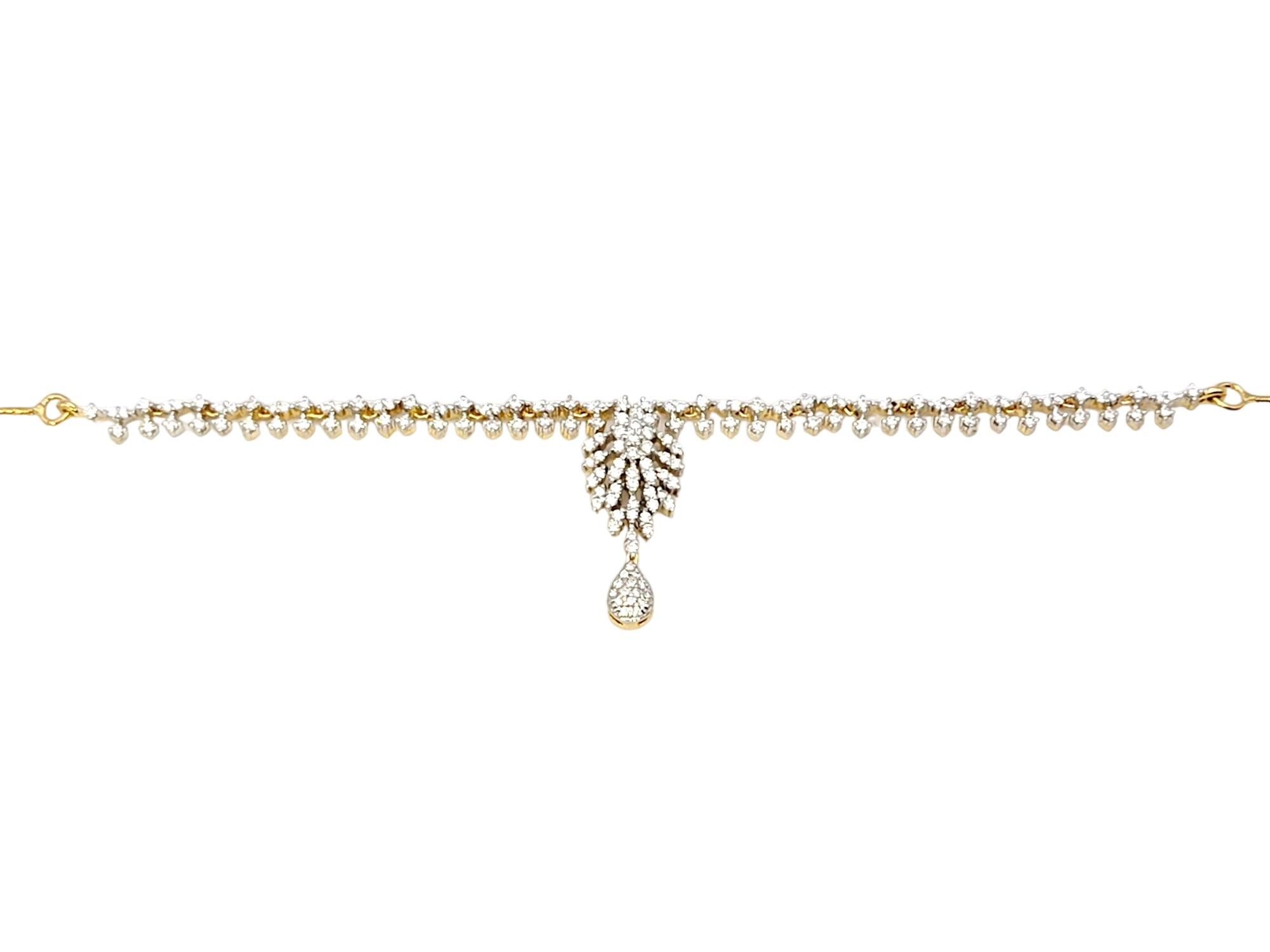 Women's Sparkling 159 Diamond Y Drop Choker Necklace in 18 Karat Yellow Gold For Sale