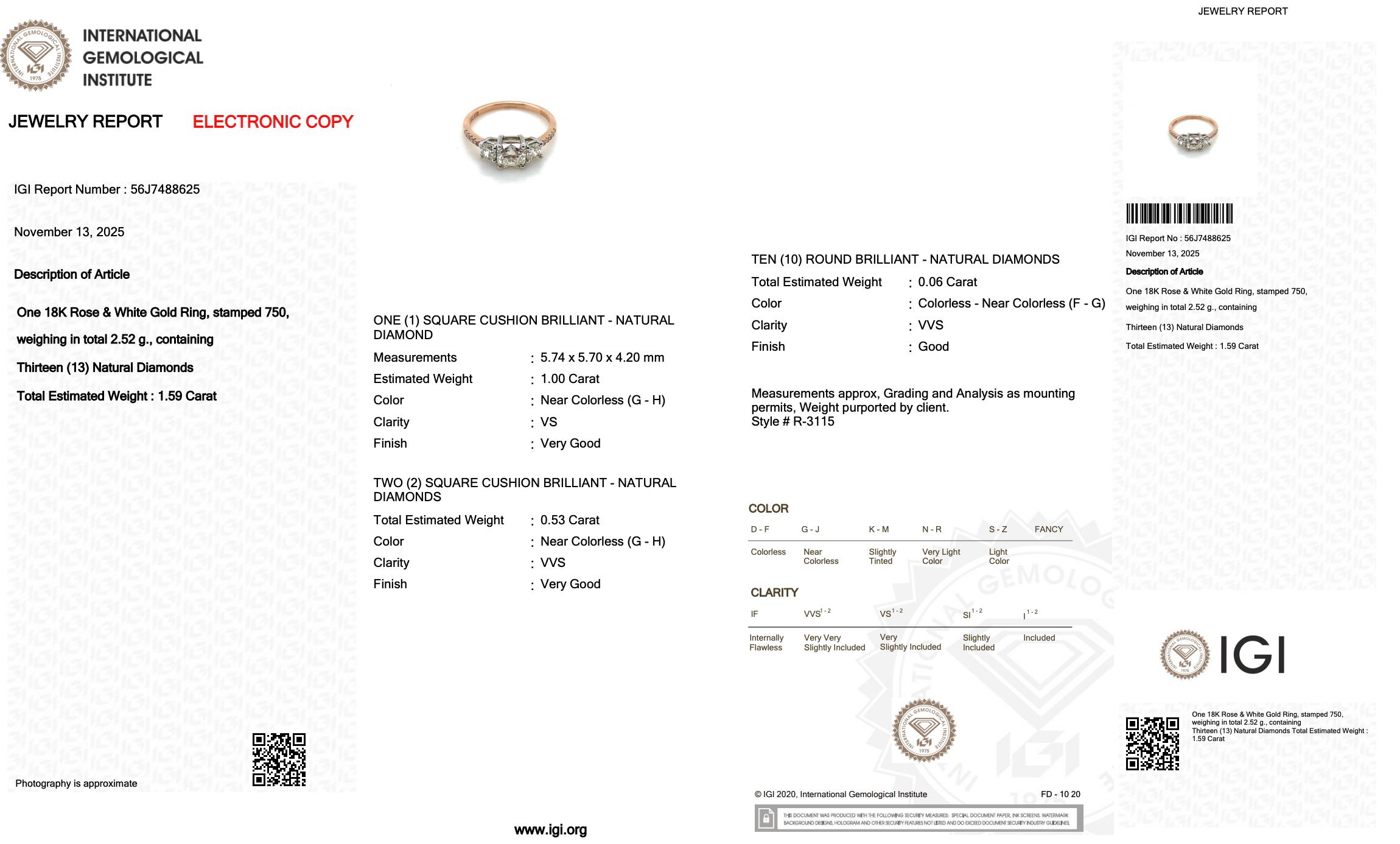 Funkelnde 1,59ct Diamanten 3-Stein-Ring in 18k Rose & Weißgold - IGI zertifiziert Damen im Angebot