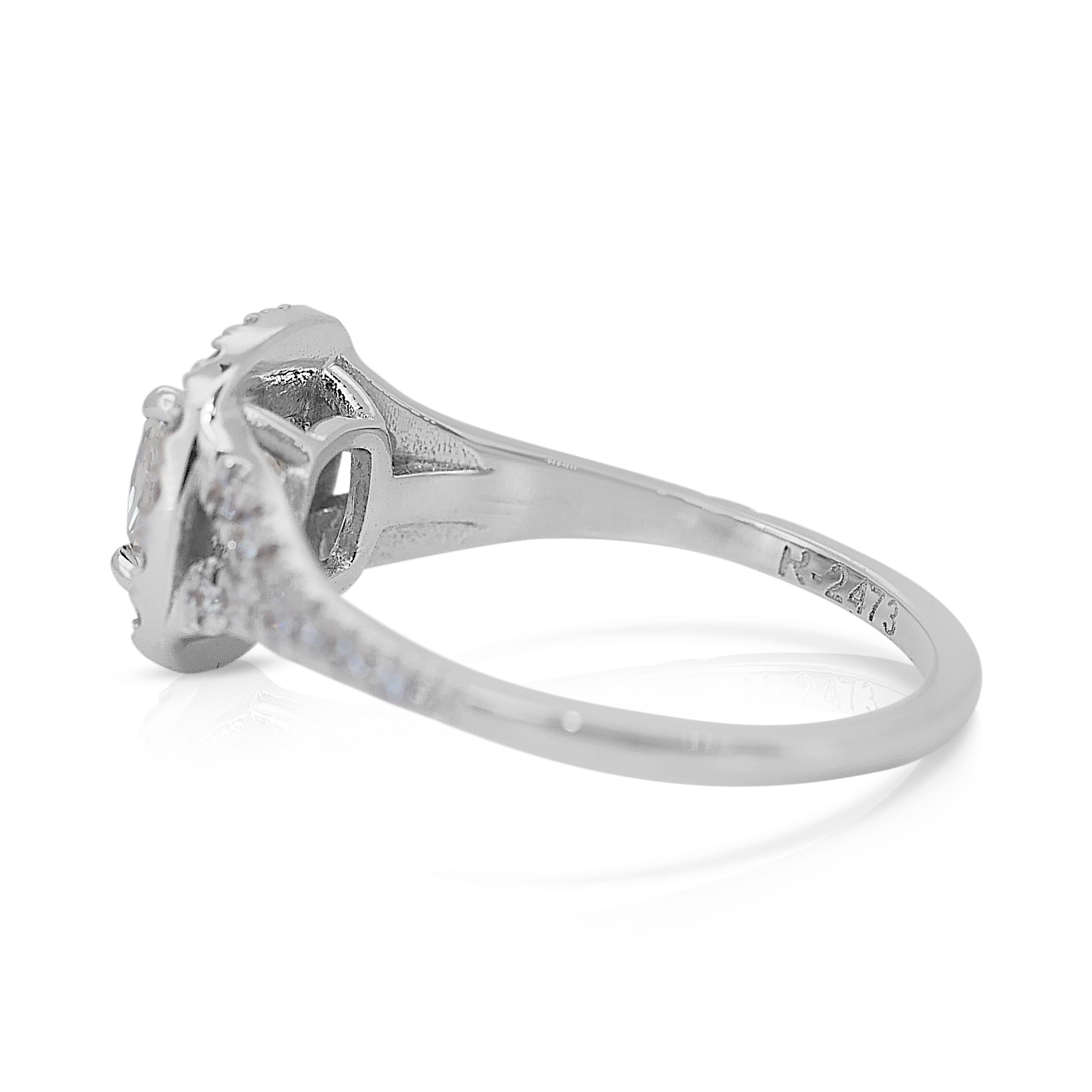 Women's Sparkling 1.62ct Diamonds Halo Ring in 18k White Gold - IGI Certified