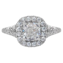 Sparkling 1.62ct Diamonds Halo Ring in 18k White Gold - IGI Certified