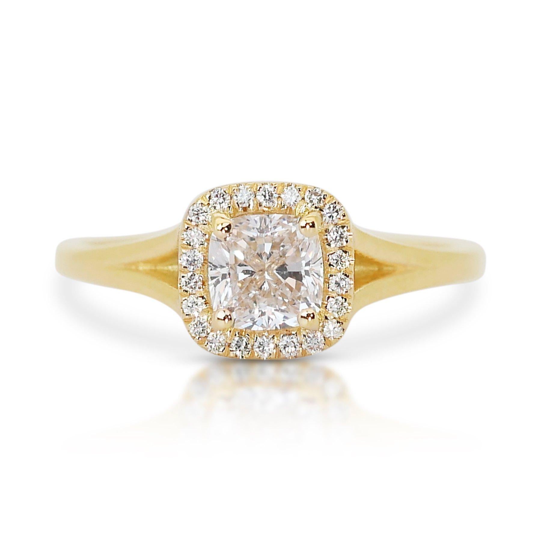 Sparkling 1,63 Karat Diamant-Halo-Ring aus 18 Karat Gelbgold - GIA zertifiziert im Angebot 3