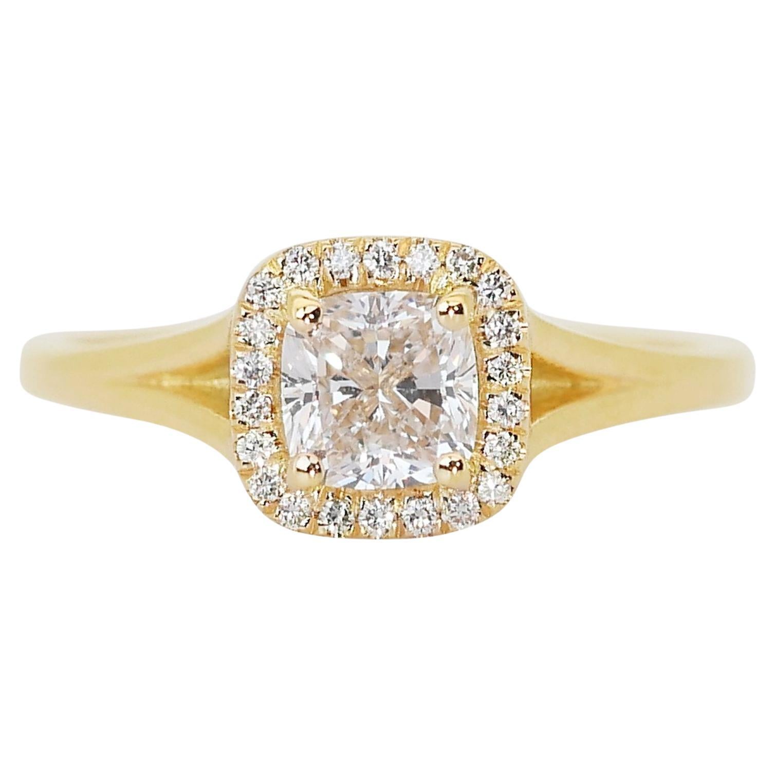 Sparkling 1,63 Karat Diamant-Halo-Ring aus 18 Karat Gelbgold - GIA zertifiziert
