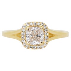 Sparkling 1.63ct Diamond Halo Ring in 18k Yellow Gold - GIA Certified