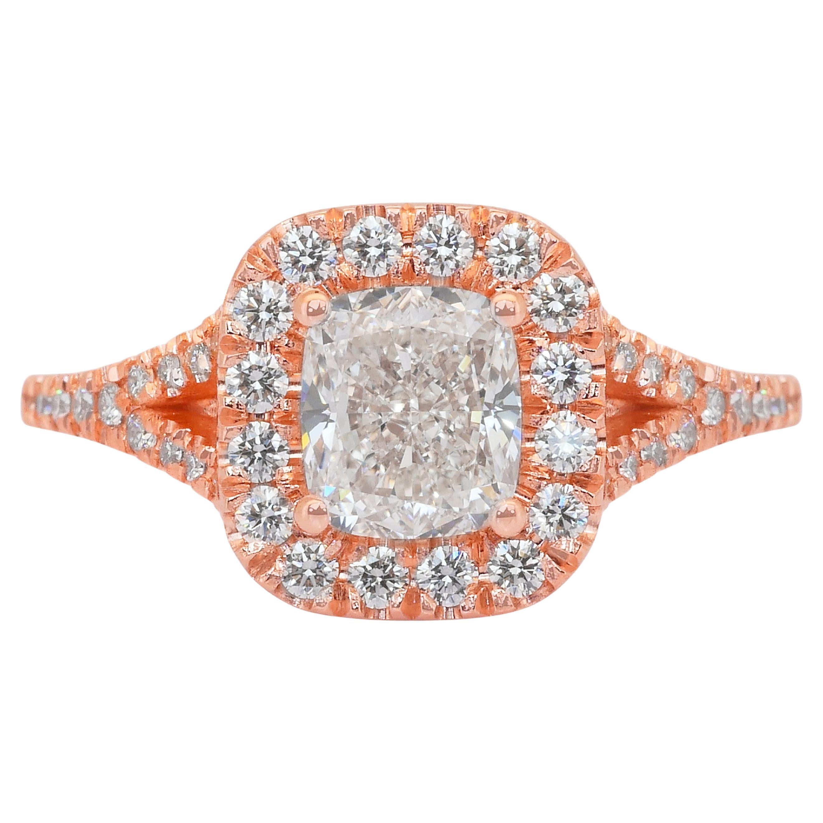 Sparkling 1.70ct Diamonds Halo Ring in 18k Rose Gold - IGI Certified
