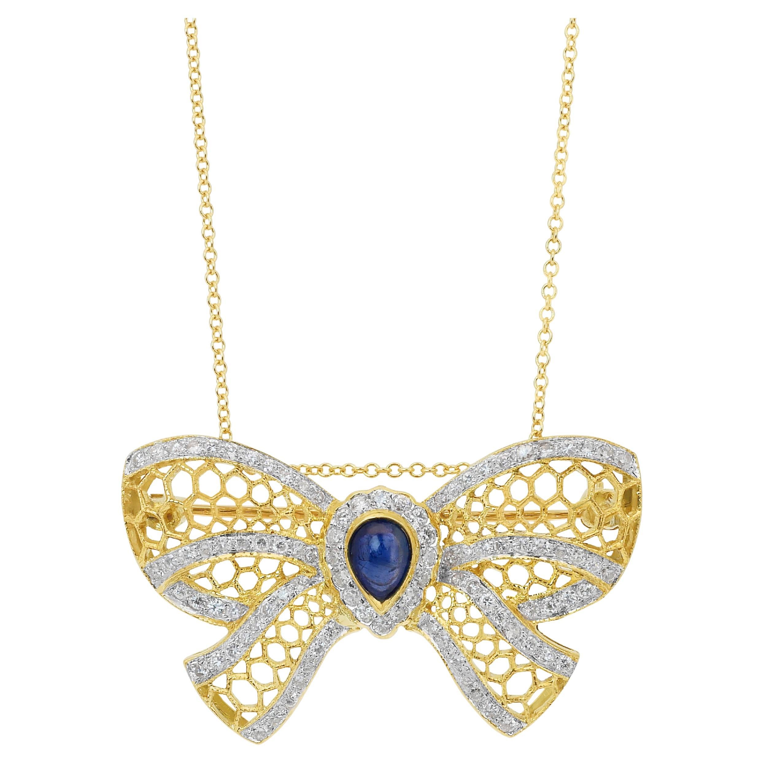 Collar brillante de zafiro y diamantes de 1,78 ct con colgante en forma de cinta