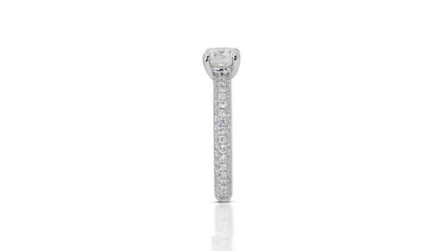 Round Cut Sparkling 1.80ct Halo Pave Diamond Ring set in 18K White Gold For Sale