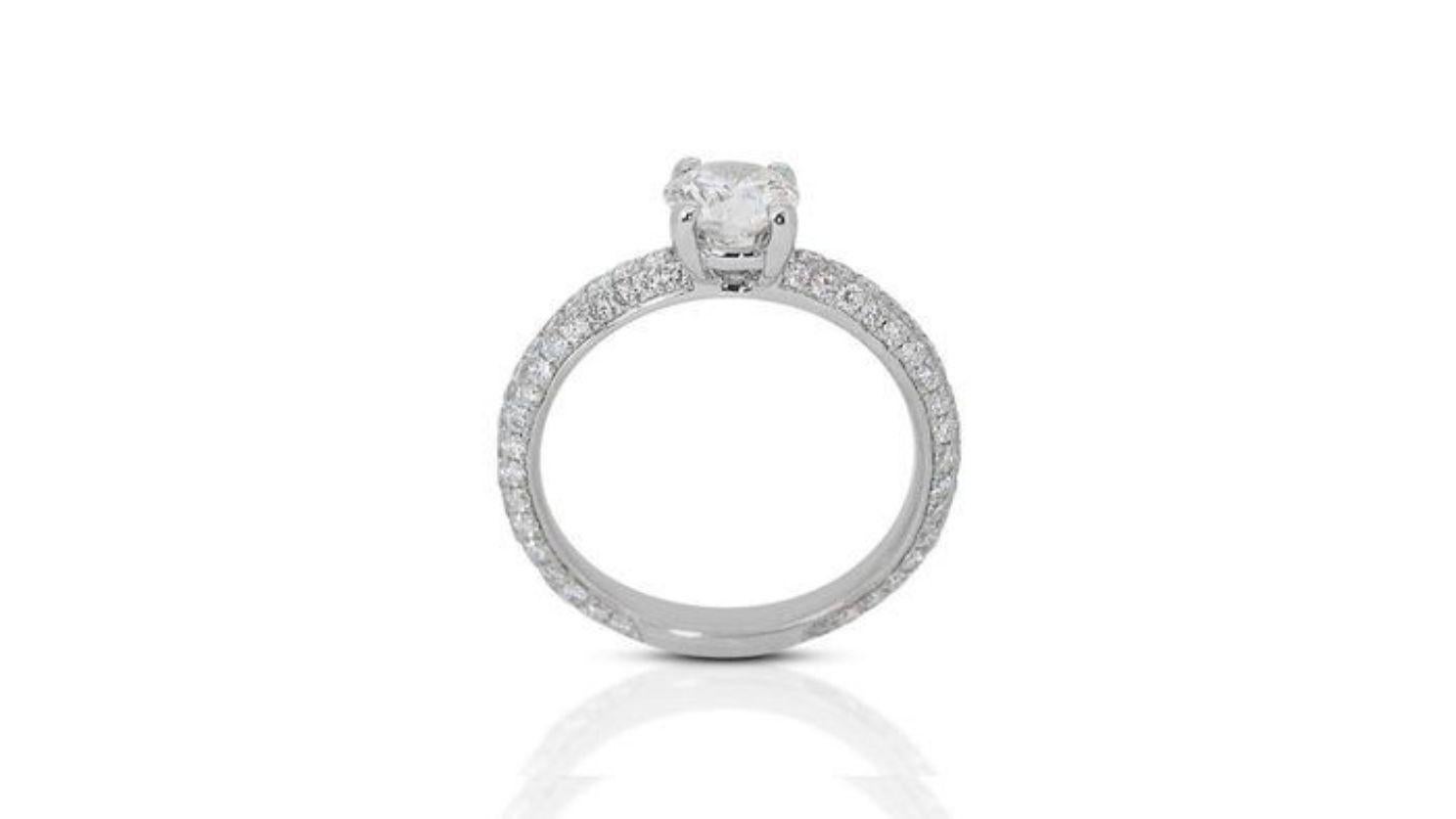 Sparkling 1.80ct Halo Pave Diamond Ring set in 18K White Gold In New Condition For Sale In רמת גן, IL