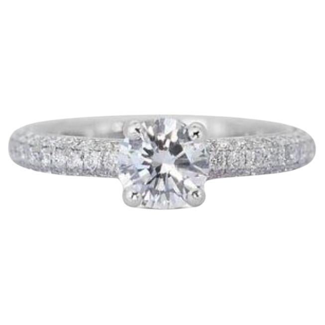 Sparkling 1.80ct Halo Pave Diamond Ring set in 18K White Gold For Sale