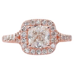 Sparkling 1.86ct Diamonds Halo Ring in 14k Rose Gold - IGI Certified