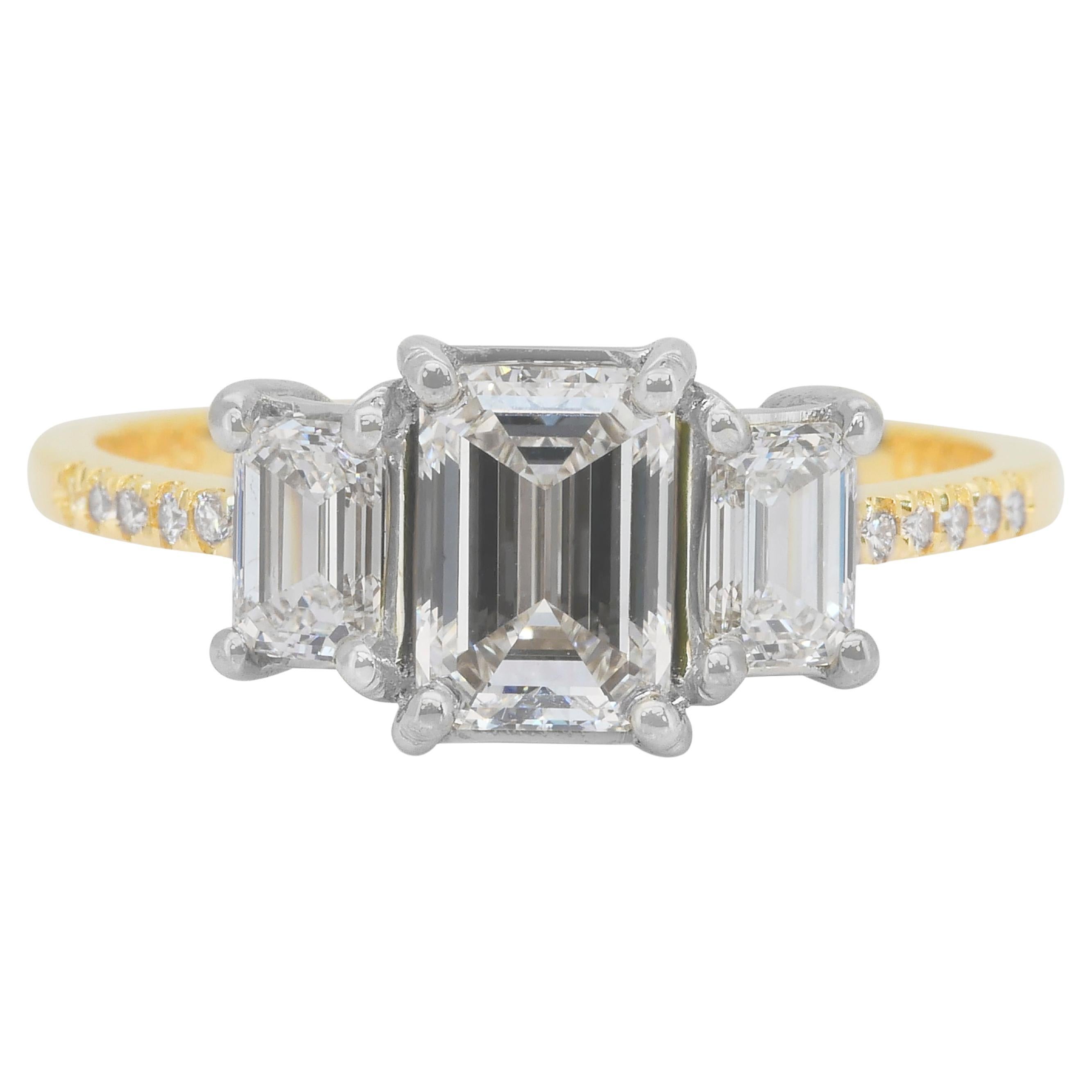 Sparkling 1.89ct Diamonds 3-Stone Ring in 18k White & Yellow Gold -IGI Certified