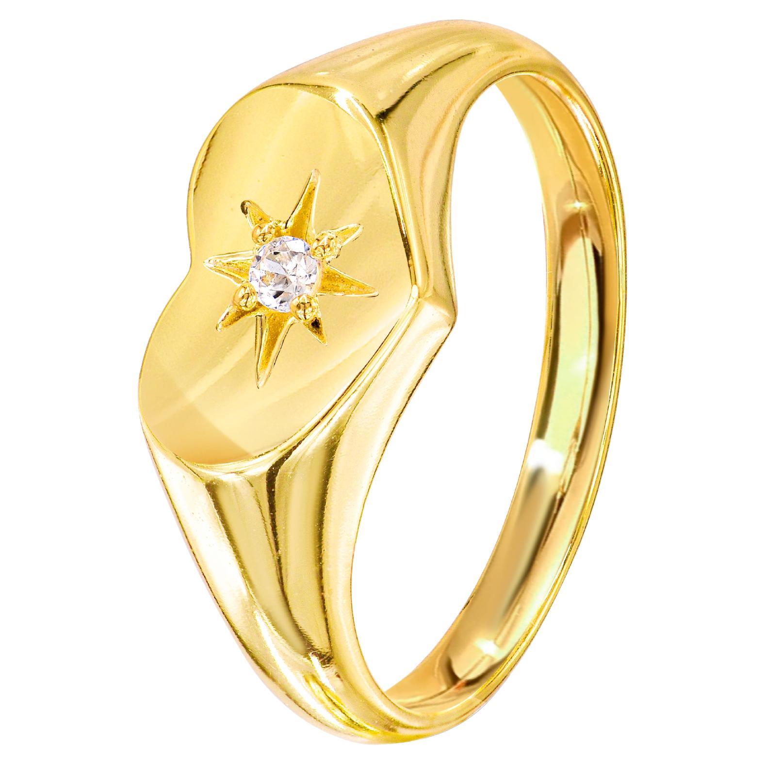 18K Genuine Gold Filled Heart Shape Signet Ring with 0.03 Carat Natural Diamond