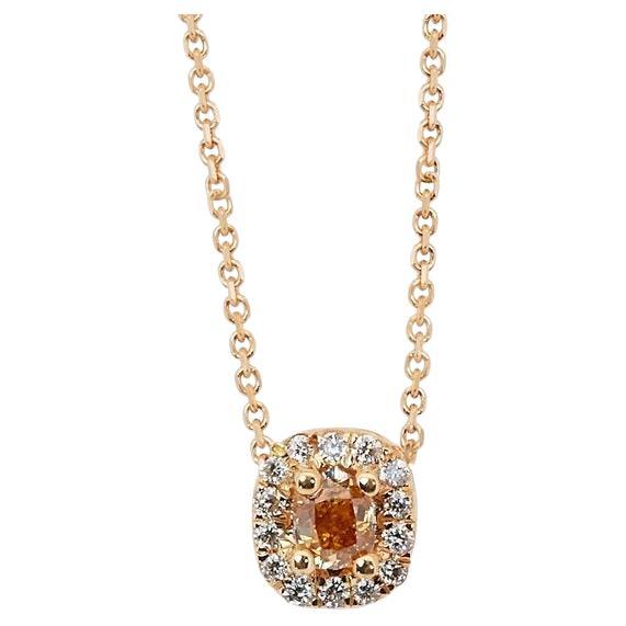 A beautiful Necklace with a dazzling 0.2 carat cushion natural diamond. It has 0.06 carat of side diamonds which add more to its elegance. The jewelry is made of 18K Rose Gold with a high-quality polish. It comes with an AIG certificate and a fancy