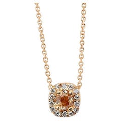 Sparkling 18k Rose Gold Halo Fancy Necklace 0.26 ct Natural Diamond AIG Cert.