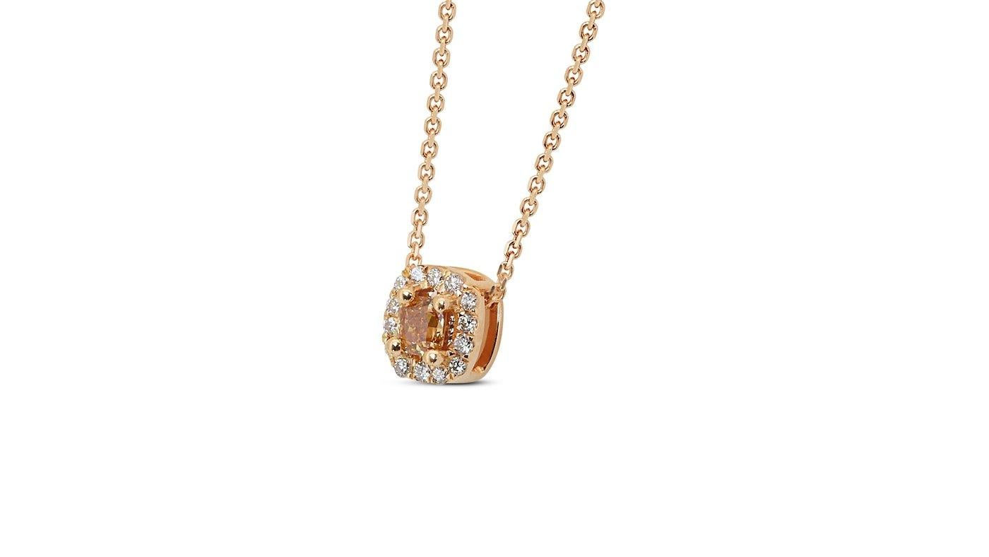 Sparkling 18k Rose Gold Halo Fancy Necklace 0.26 ct Natural Diamond AIG Cert. In New Condition For Sale In רמת גן, IL