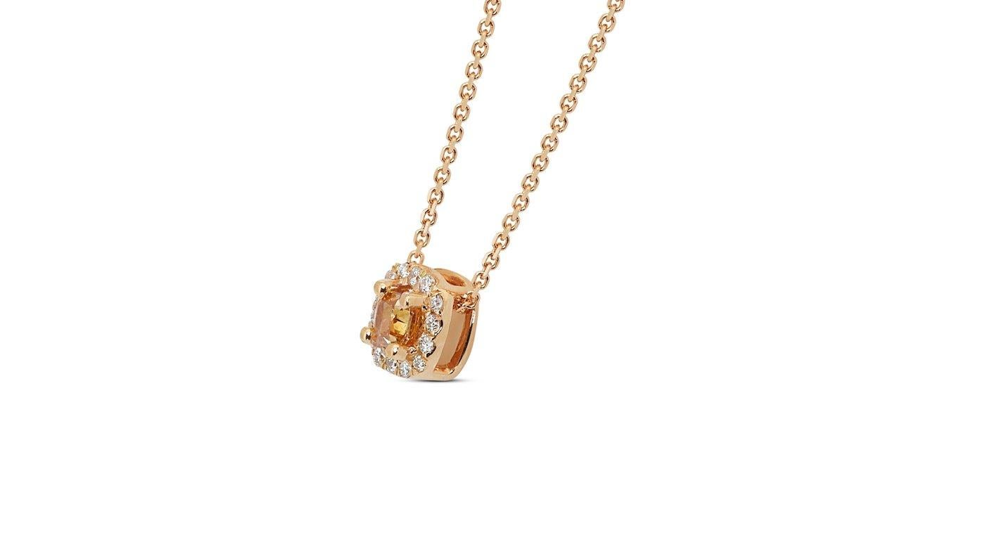 Women's Sparkling 18k Rose Gold Halo Fancy Necklace 0.26 ct Natural Diamond AIG Cert. For Sale