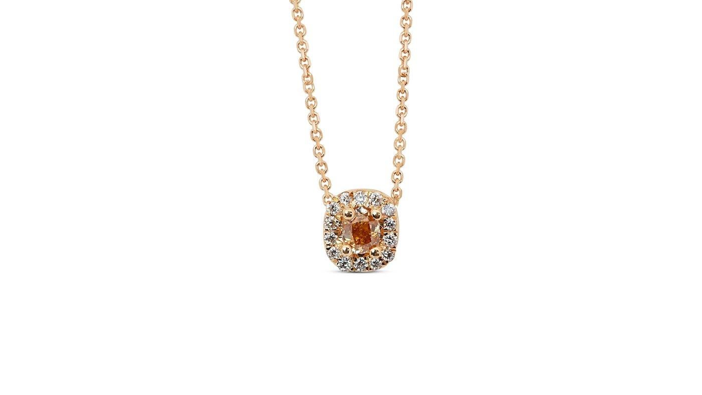 Sparkling 18k Rose Gold Halo Fancy Necklace 0.26 ct Natural Diamond AIG Cert. For Sale 1