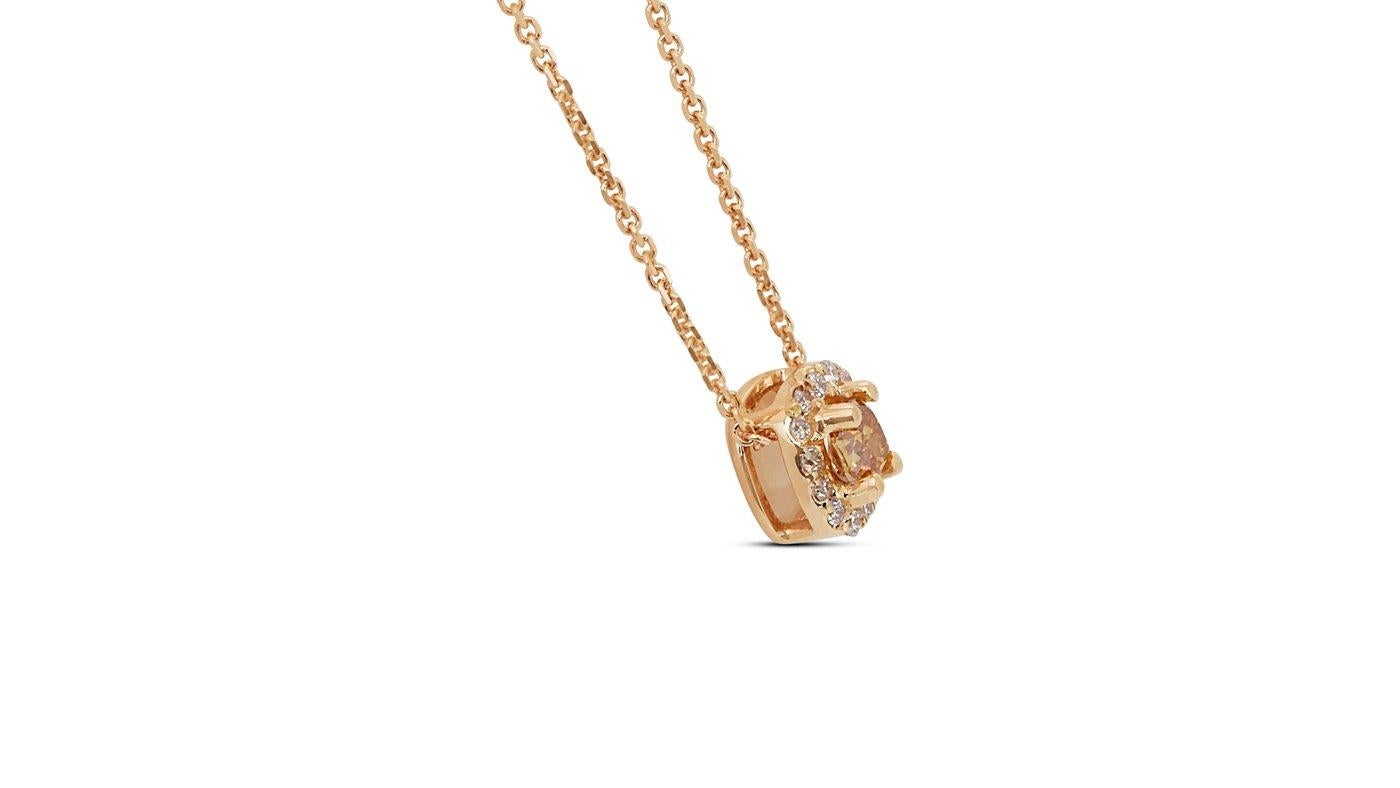 Sparkling 18k Rose Gold Halo Fancy Necklace 0.26 ct Natural Diamond AIG Cert. For Sale 2