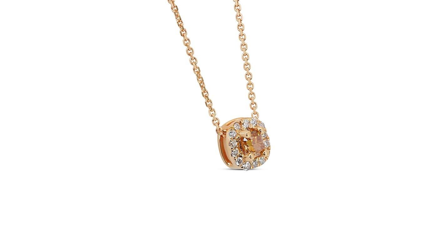 Sparkling 18k Rose Gold Halo Fancy Necklace 0.26 ct Natural Diamond AIG Cert. For Sale 3