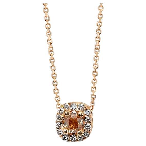Sparkling 18k Rose Gold Halo Fancy Necklace 0.26 ct Natural Diamond AIG Cert. For Sale