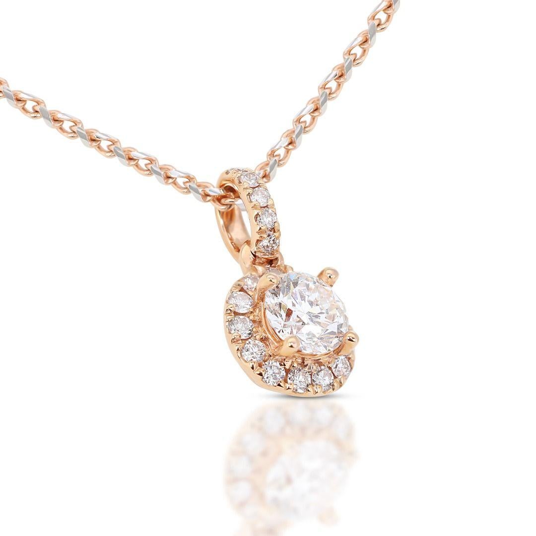 Round Cut Sparkling 18k Rose Gold Halo Pendant w/ 0.58ct Diamond -  (Chain not included) For Sale