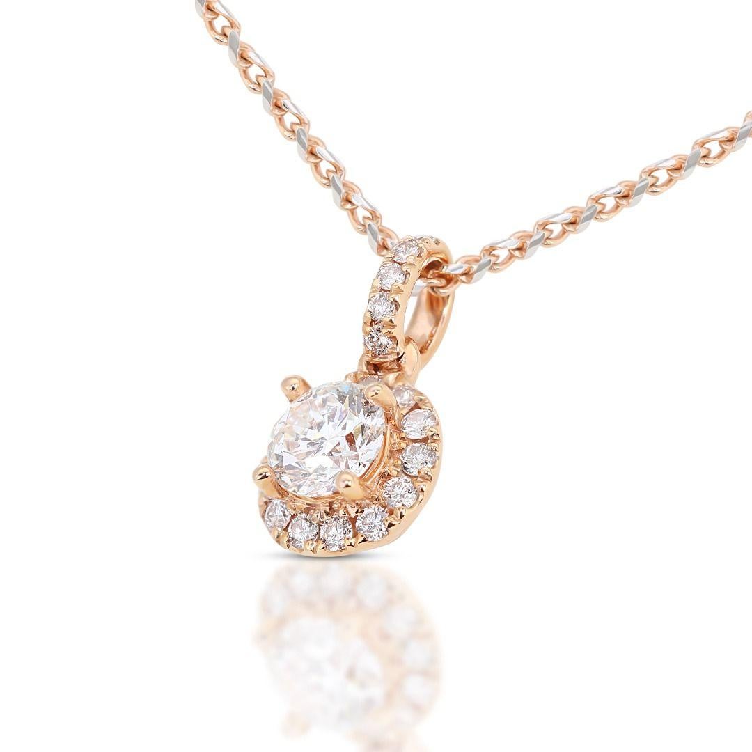 Sparkling 18k Rose Gold Halo Pendant w/ 0.58ct Diamond -  (Chain not included) In New Condition For Sale In רמת גן, IL