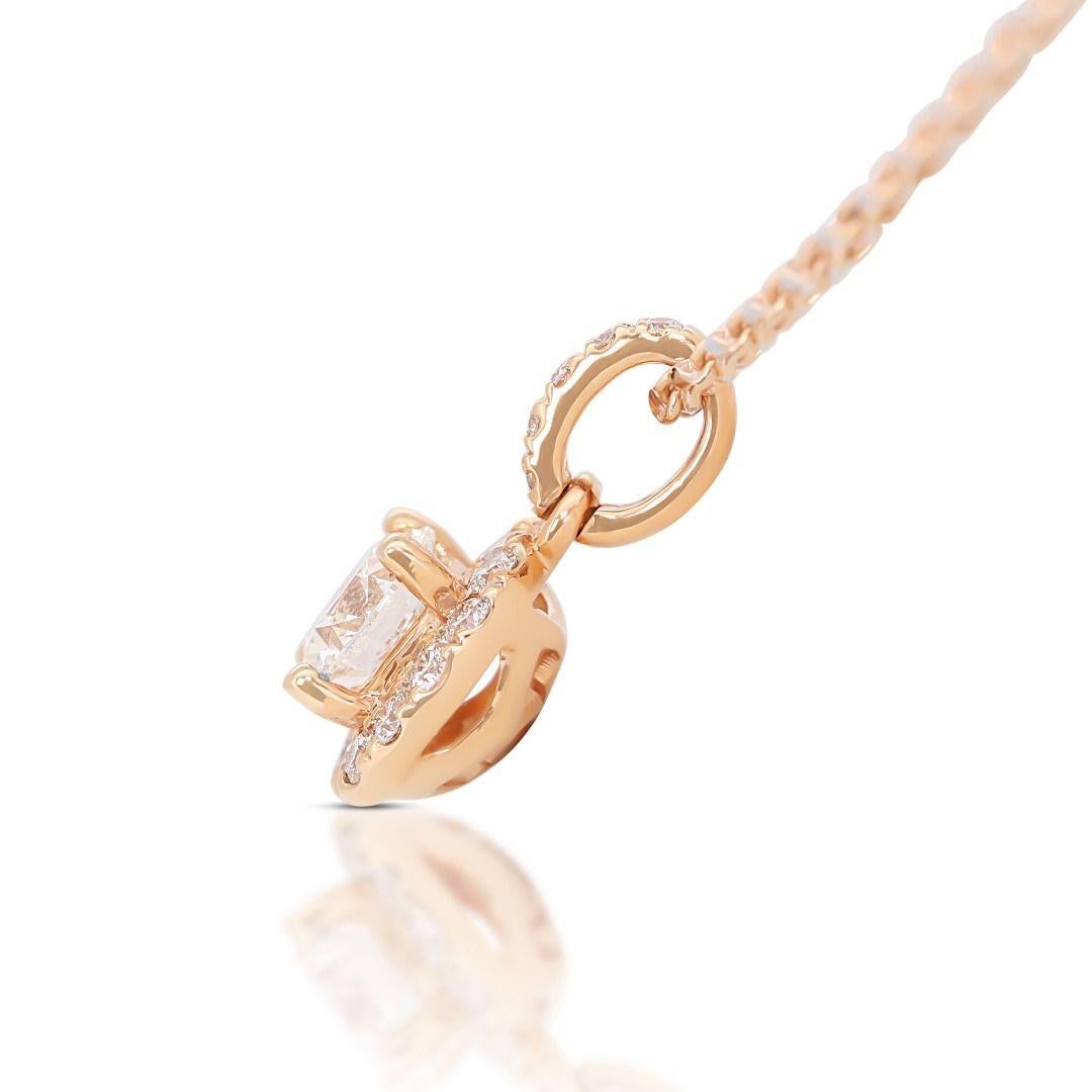 Women's Sparkling 18k Rose Gold Halo Pendant w/ 0.58ct Diamond -  (Chain not included) For Sale