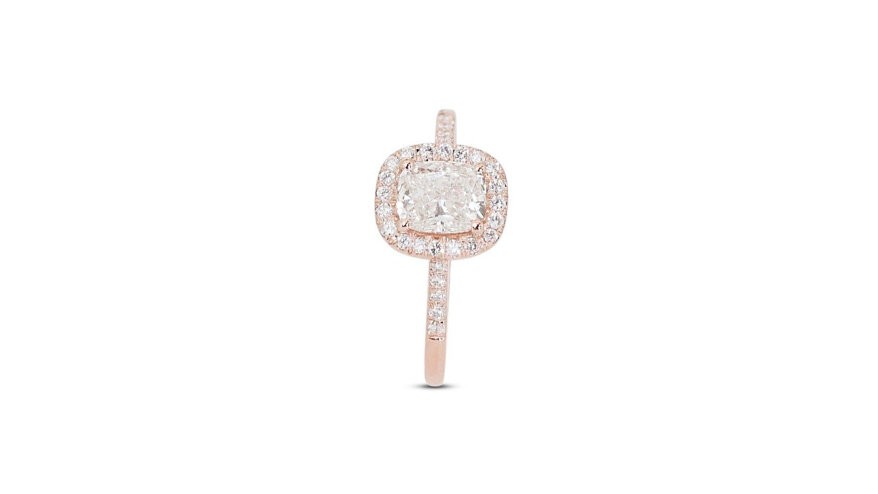 Cushion Cut Sparkling 18K Rose Gold Natural Diamond Halo Ring w/1.69 Carat - GIA Certified For Sale