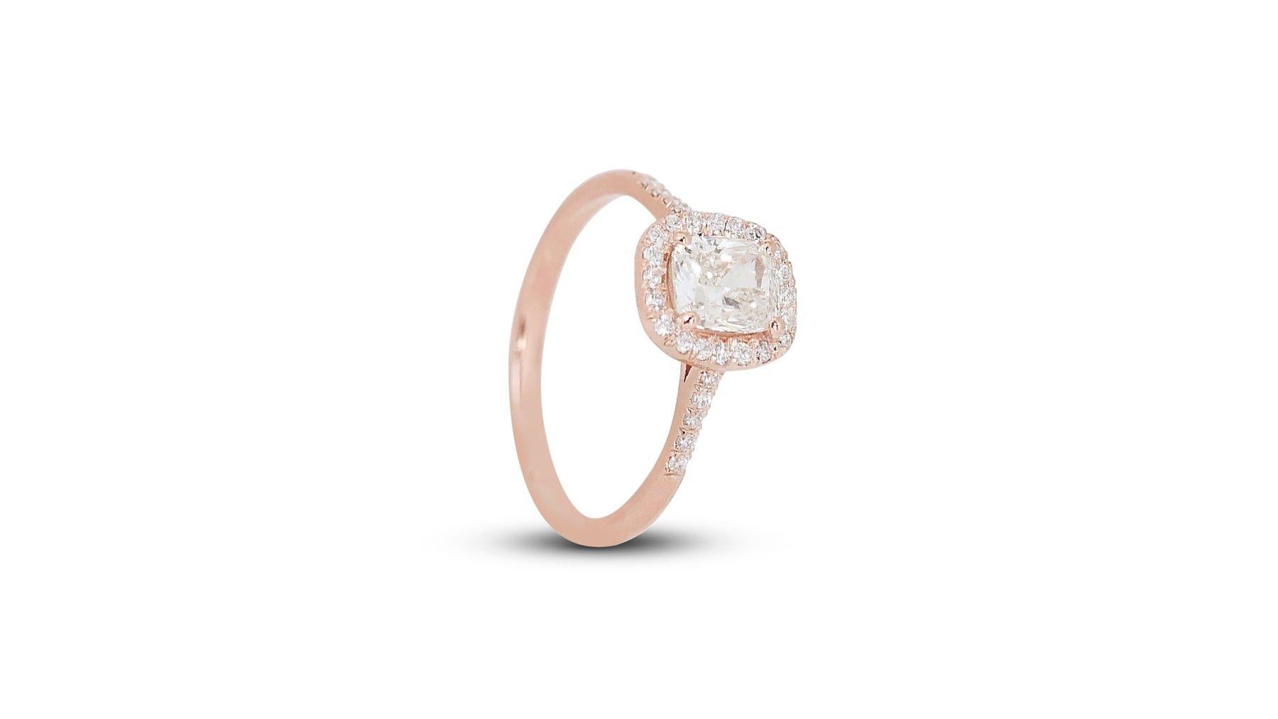 Sparkling 18K Rose Gold Natural Diamond Halo Ring w/1.69 Carat - GIA Certified In New Condition For Sale In רמת גן, IL