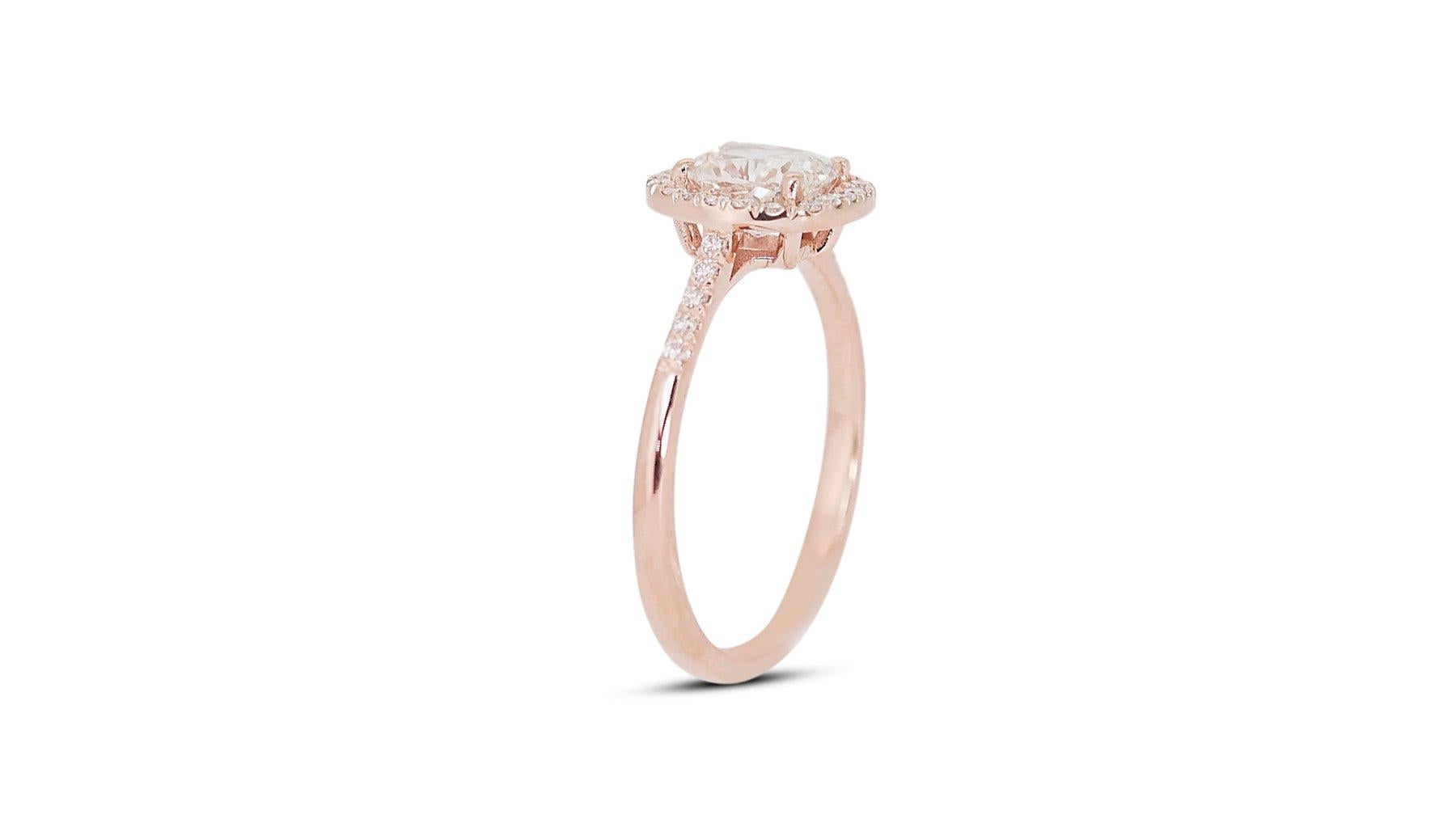 Sparkling 18K Rose Gold Natural Diamond Halo Ring w/1.69 Carat - GIA Certified For Sale 2