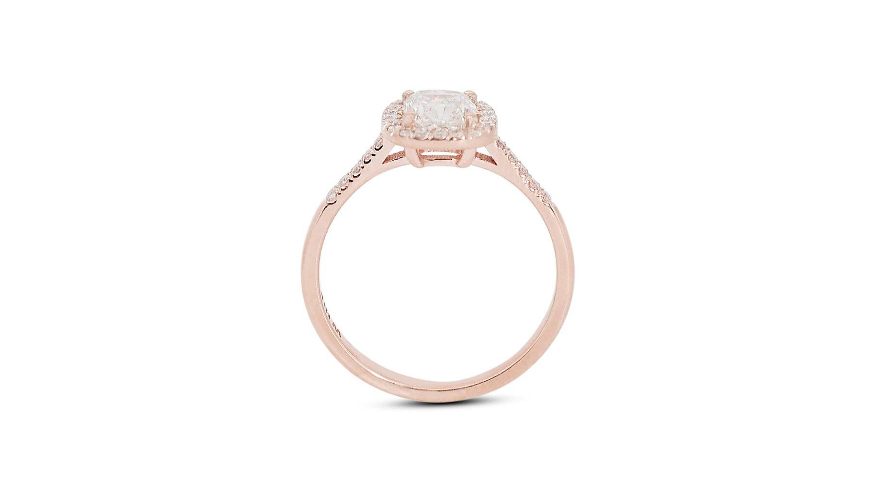 Sparkling 18K Rose Gold Natural Diamond Halo Ring w/1.69 Carat - GIA Certified For Sale 3