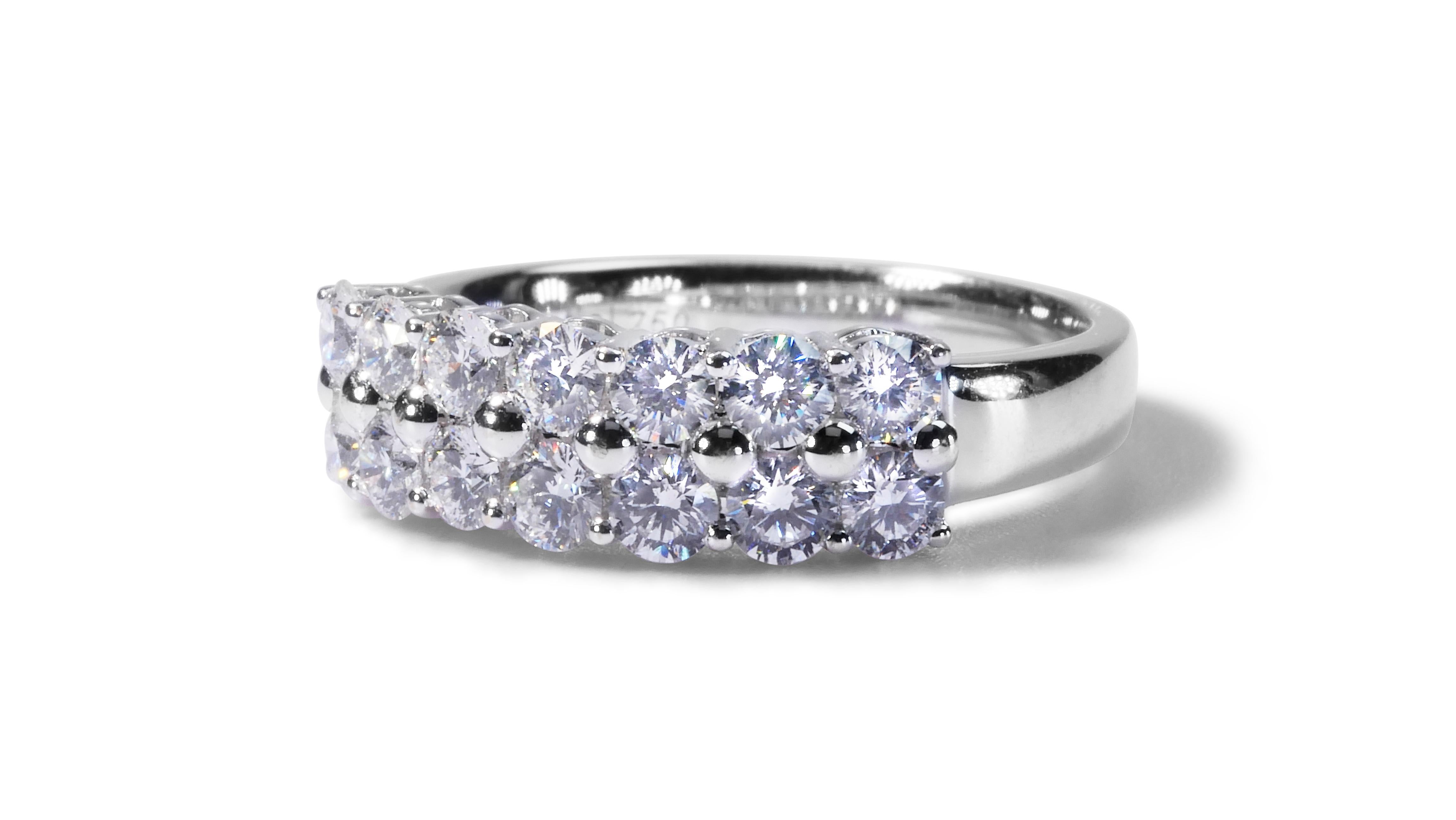 Round Cut Sparkling 18k White Gold Band Ring with 0.85 Ct Natural Diamonds-IGI Certificate