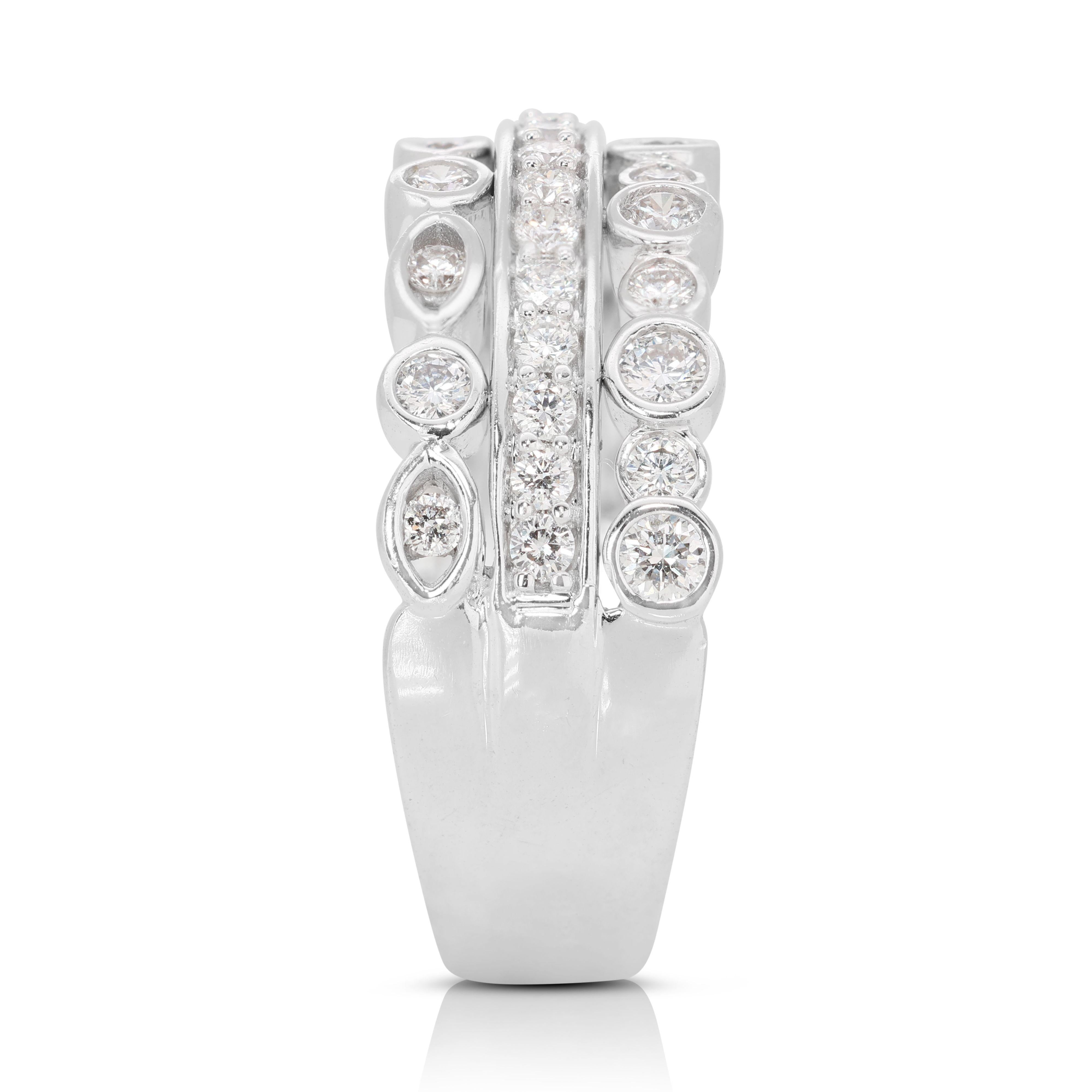 Bague jonc étincelante en or blanc 18 carats avec diamants naturels ronds brillants de 1,20 carat en vente 1