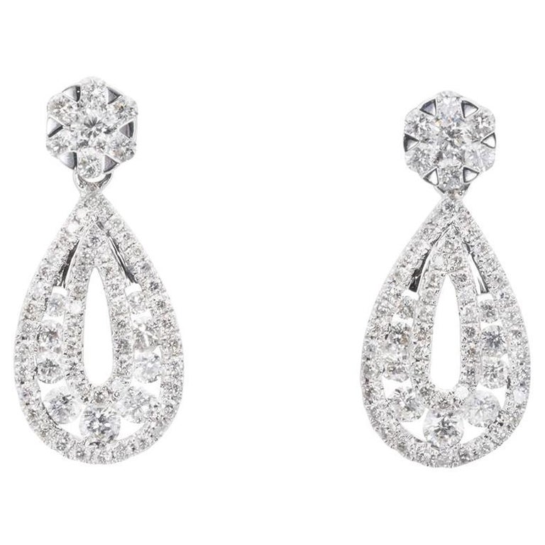 Boucles D'oreilles En Or Blanc 18k Avec Diamants Naturels - Élégance Intemporelle