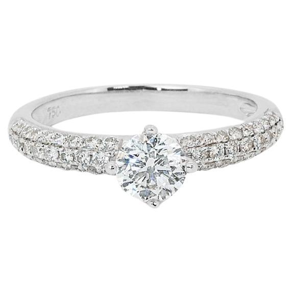 Sparkling 18k White Gold Engagement Ring with 0.90 ct Natural Diamonds IGI Cert