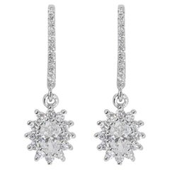 Sparkling 18K White gold Halo Earrings w/ 1.32 ct total natural diamonds