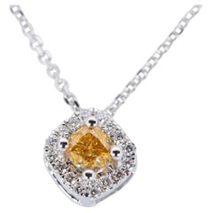 Sparkling 18k White Gold Halo Fancy Necklace 0.25 ct Natural Diamond AIG Cert.