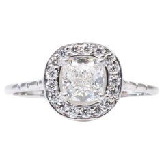 Sparkling 18k White Gold Halo Ring with 0.97 Ct Natural Diamonds, GIA Cert