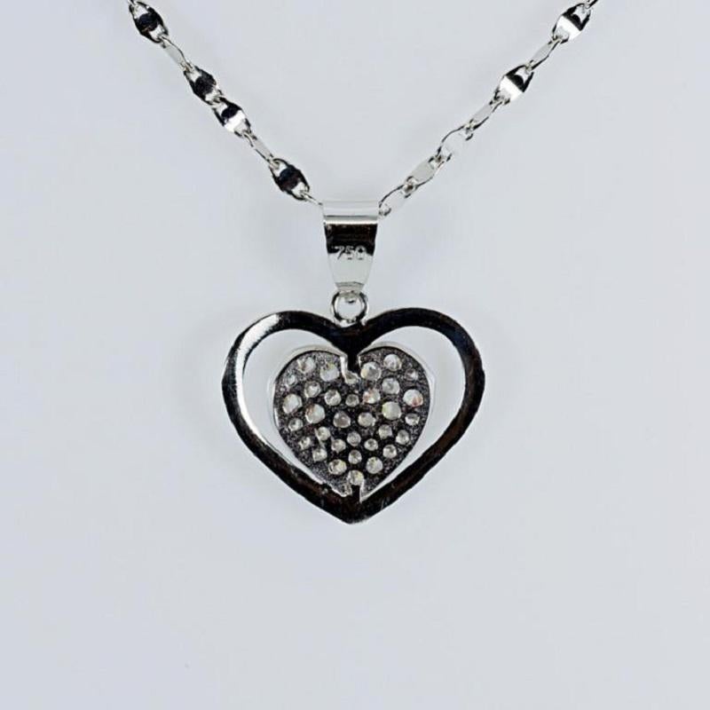 Sparkling 18K White Gold Heart Necklace For Sale 2