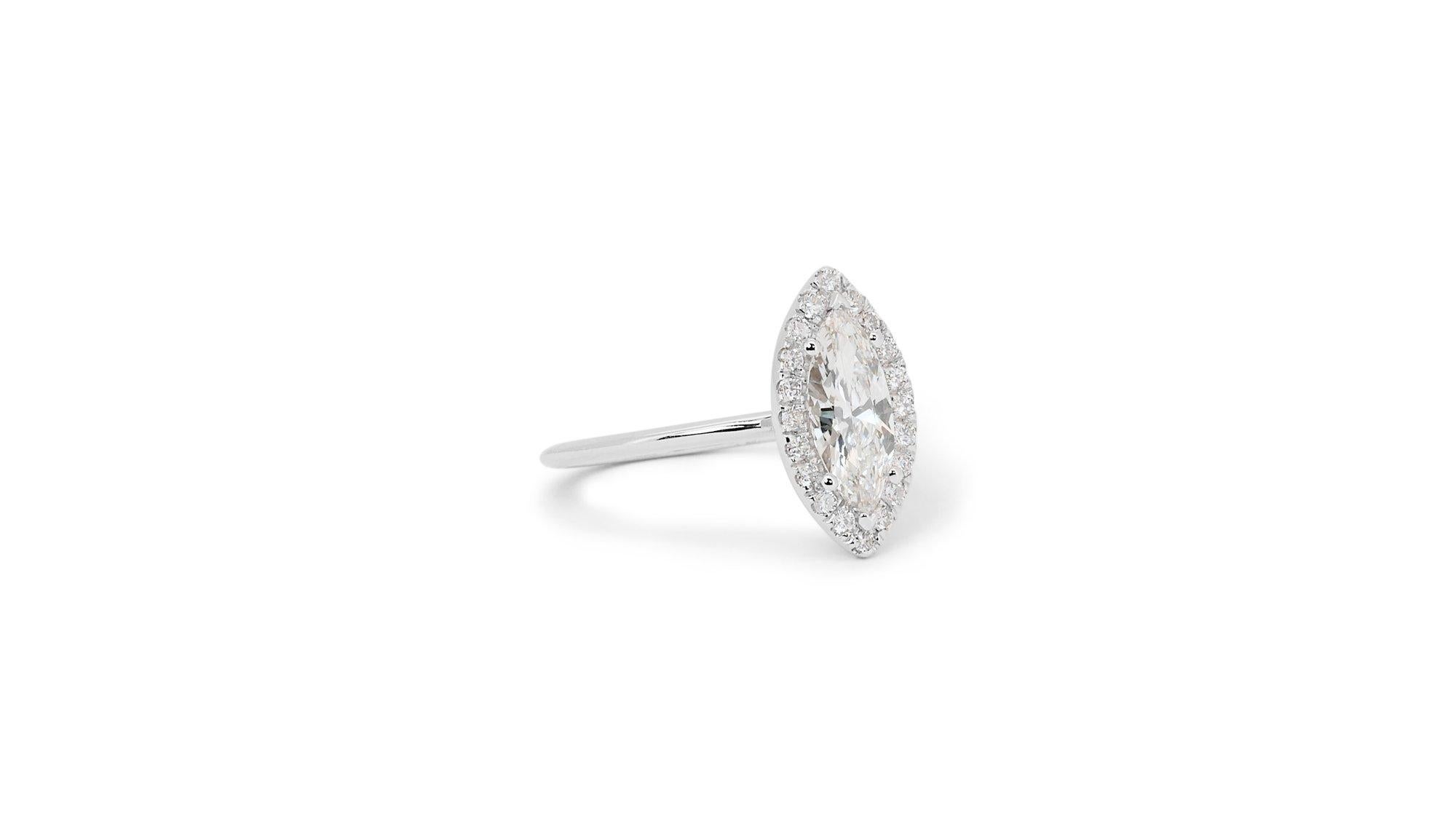Sparkling 18k White Gold Marquise Ring with 1.09 ct Natural Diamonds AIG Cert 1