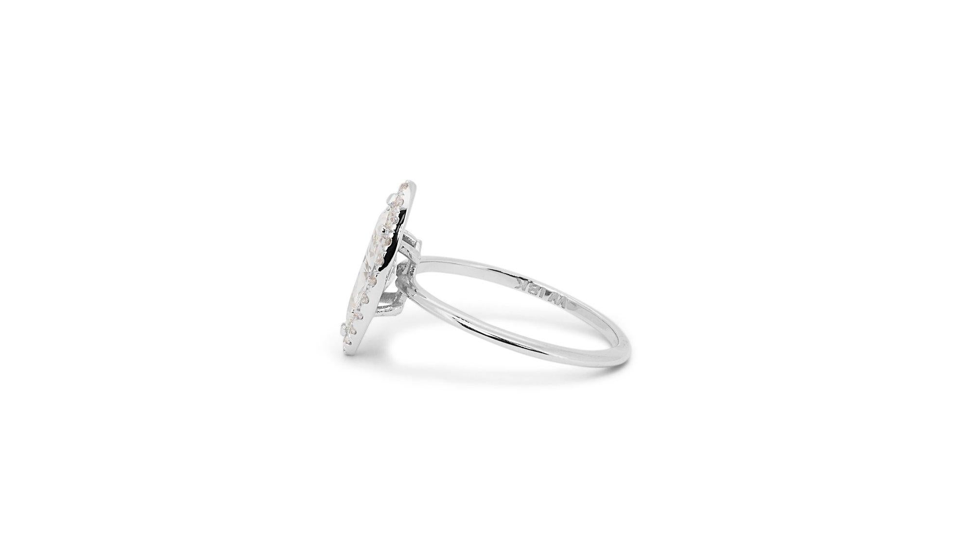 Sparkling 18k White Gold Marquise Ring with 1.09 ct Natural Diamonds AIG Cert 3
