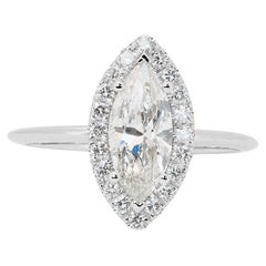 Sparkling 18k White Gold Marquise Ring with 1.09 ct Natural Diamonds AIG Cert
