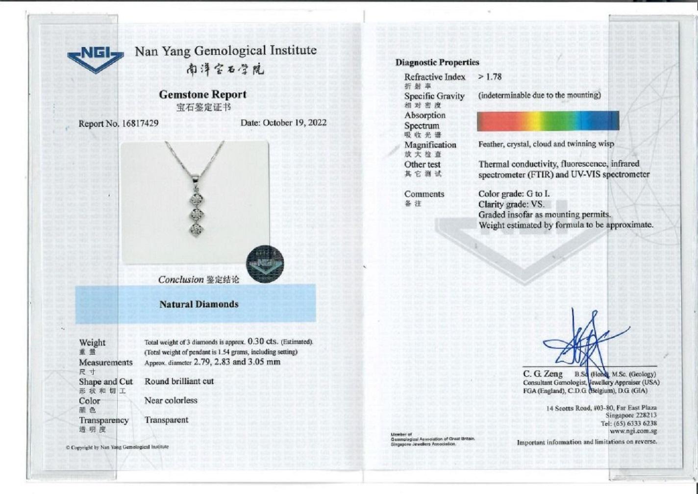Taille ronde Pendentif étincelant en or blanc 18 carats avec des diamants naturels de 0,9 carat certifiés NGI en vente