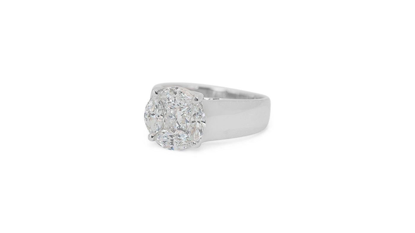 Women's Sparkling 18k White Gold Solitaire Ring with 1.44 Ct Natural Diamonds Igi Cert