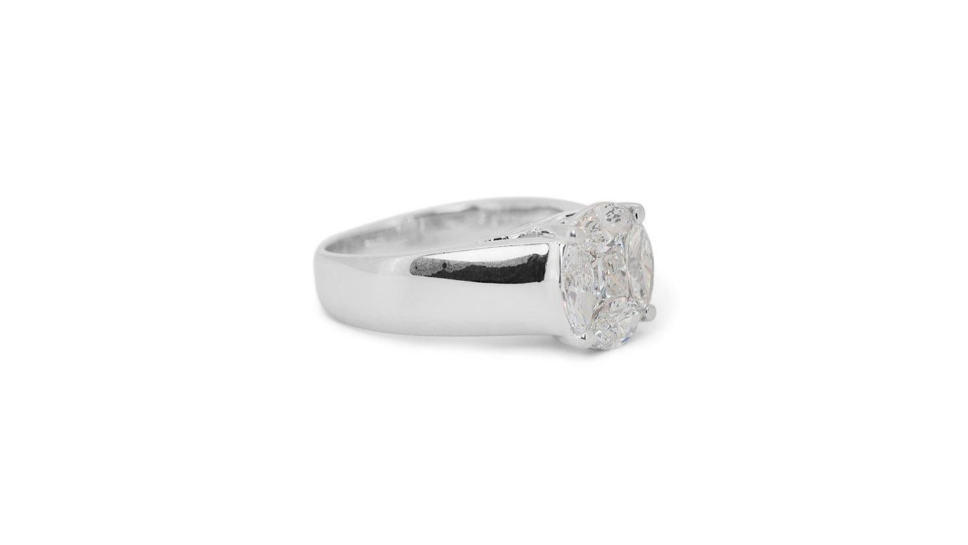Sparkling 18k White Gold Solitaire Ring with 1.44 Ct Natural Diamonds Igi Cert 1