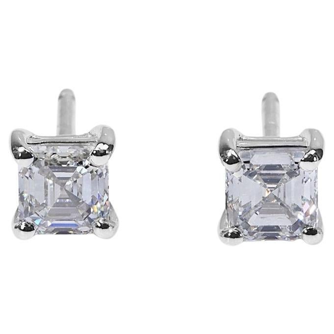 Sparkling 18k White gold Stud Earrings with 1.02 ct natural diamonds GIA Cert For Sale
