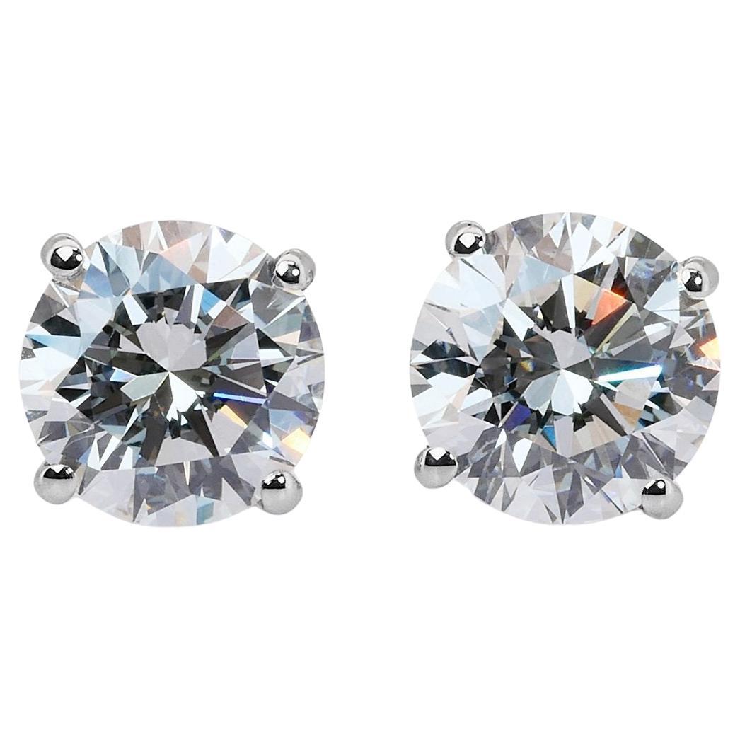Sparkling 18k White Gold Stud Earrings with 3.13ct Natural Diamonds GIA Cert For Sale