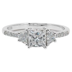 Sparkling 18k White Gold Three Stone Ring w/ 1.27ct Natural Diamonds IGI Cert.